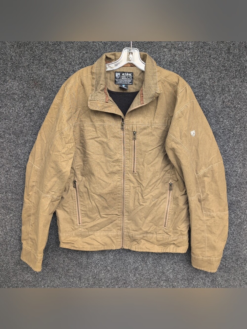 Kuhl Burr Jacket Mens Medium Khaki Vintage Patina Dyed Lined Waxed Utility Work